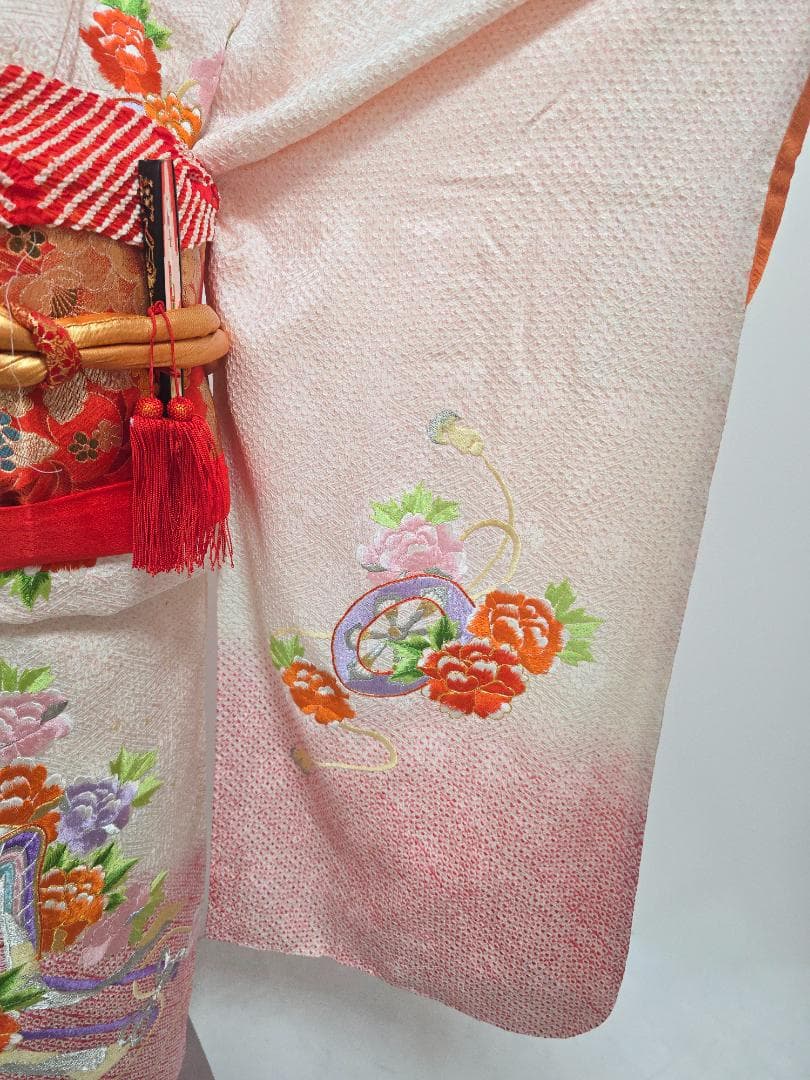 七五三　7歳　 正絹　総絞り　着物　セット　女の子 c98