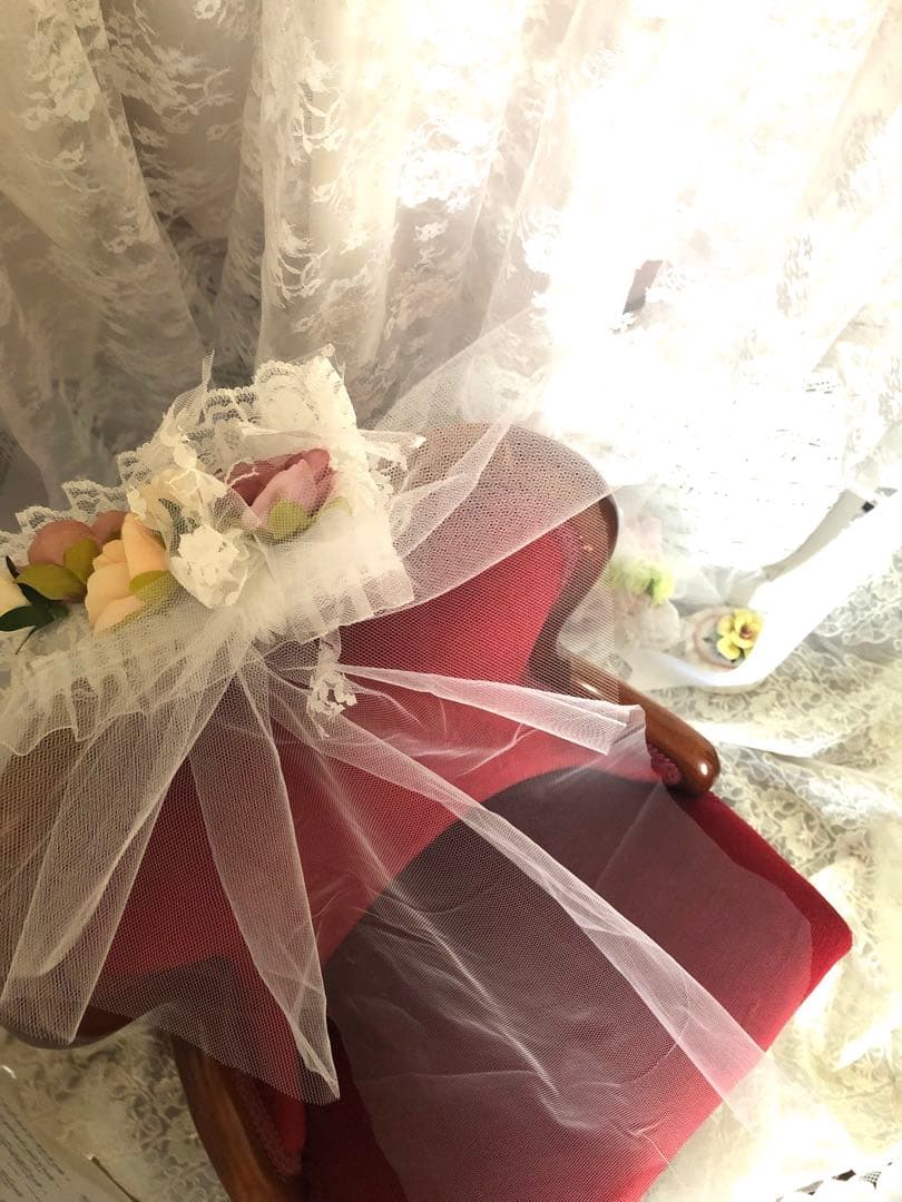 ぬい服16cm*♡純白レースロングドレス・アンティーク調ベール￼セット￼