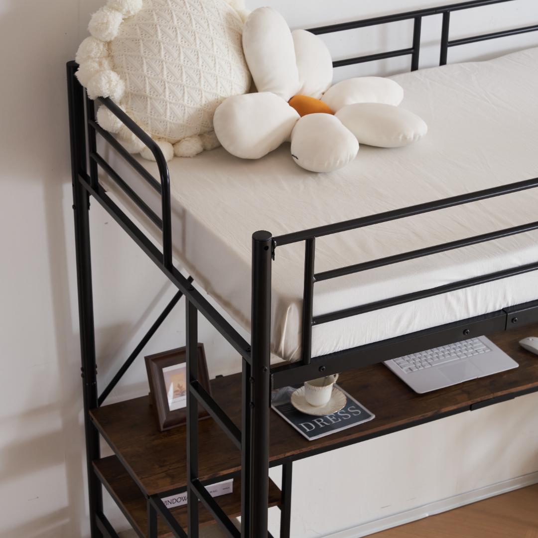 限定価格！ロフトベッド（S） デスク付き ハシゴ階段 耐荷重150　BLACK
