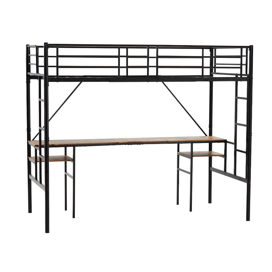 限定価格！ロフトベッド（S） デスク付き ハシゴ階段 耐荷重150　BLACK