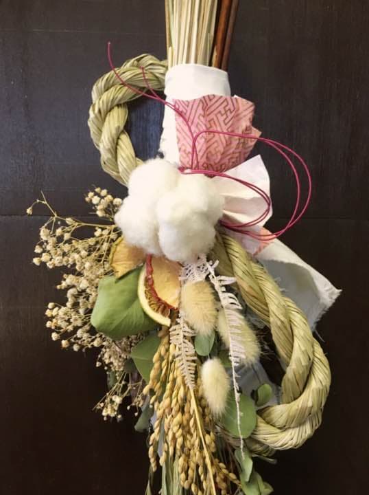 21自家栽培ドライフラワー含むしめ飾りしめ縄 プリザーブドフラワー スワッグ