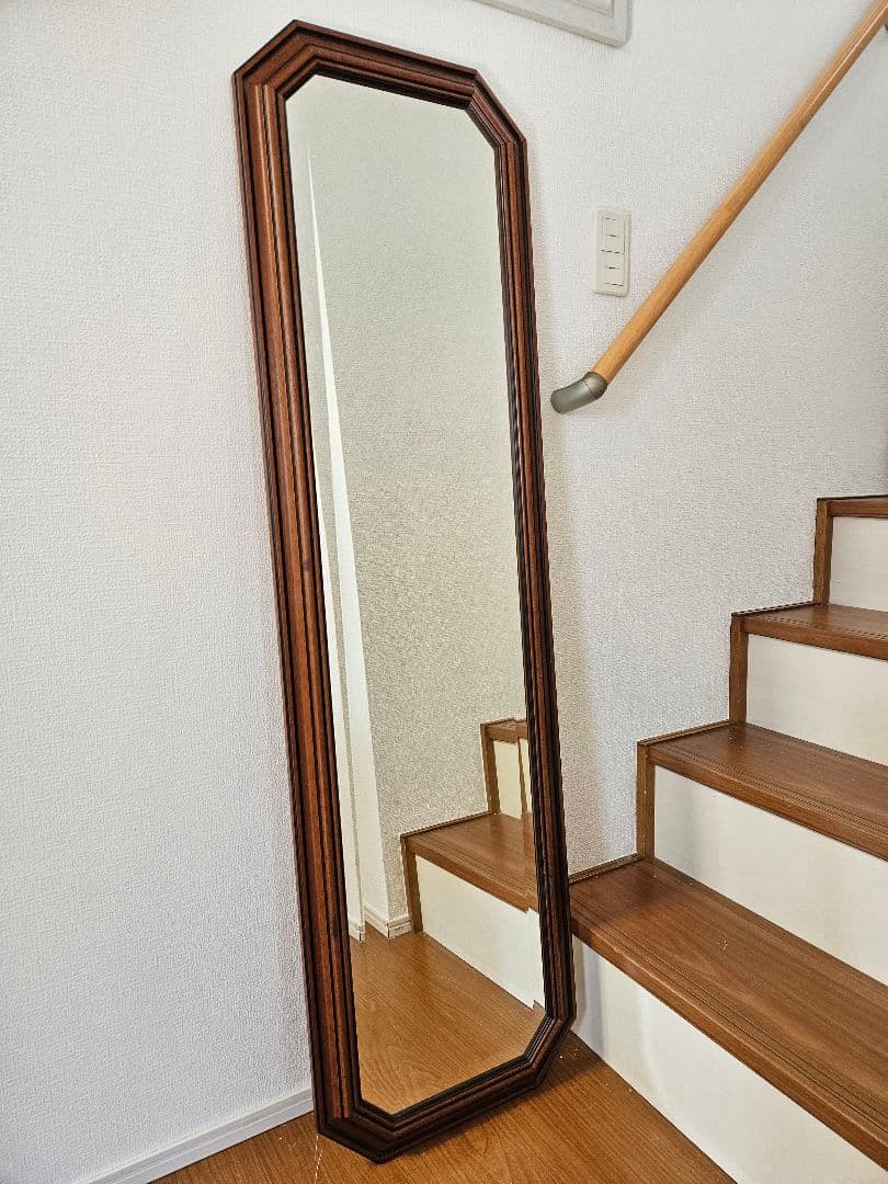 イタリア製☆八角系ウォールミラー 　アンティーク姿見　全身鏡　約140cm