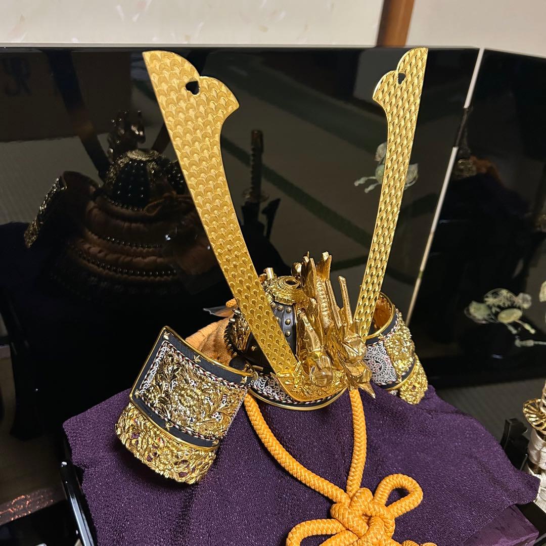 兜　五月人形　平安瑞祥作　螺鈿屏風