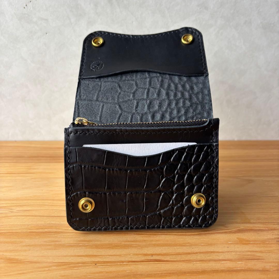 【ブラック&クロコダイル】ショートトラッカーウォレット イタリアンレザー 本革2