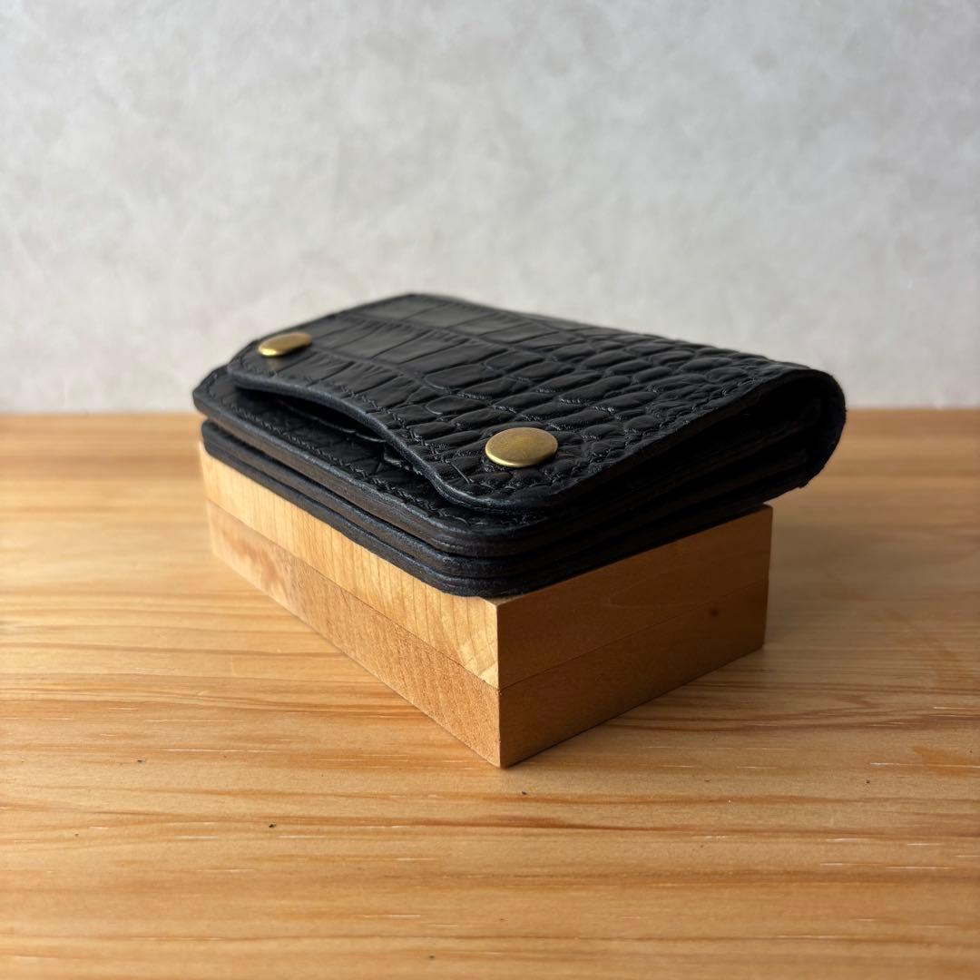 【ブラック&クロコダイル】ショートトラッカーウォレット イタリアンレザー 本革2