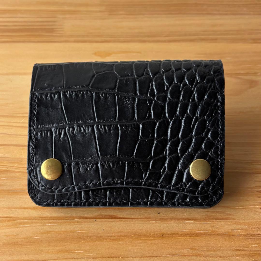 【ブラック&クロコダイル】ショートトラッカーウォレット イタリアンレザー 本革2