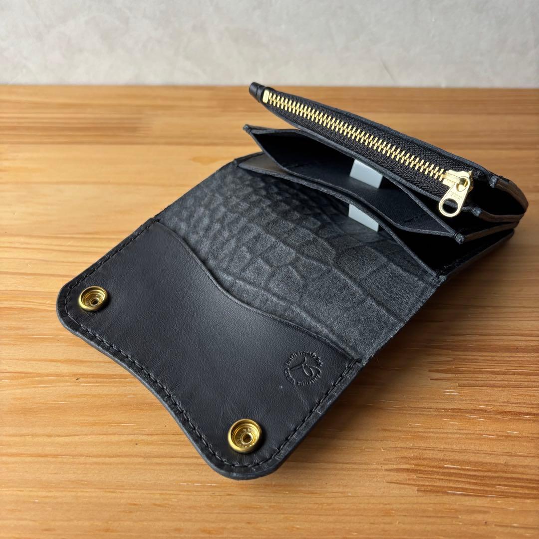 【ブラック&クロコダイル】ショートトラッカーウォレット イタリアンレザー 本革2