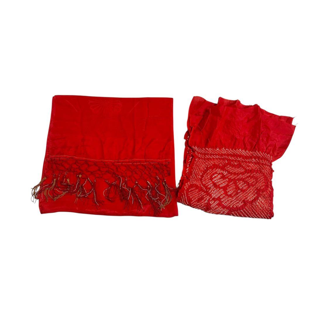 着物　七五三　7歳　女の子　13点　フルセット　赤　御所車　花文　吉祥文様