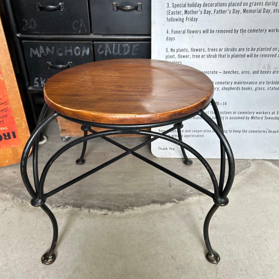 ヴィンテージ インダストリアル アイアン ウッド スツール チェアー 椅子 A