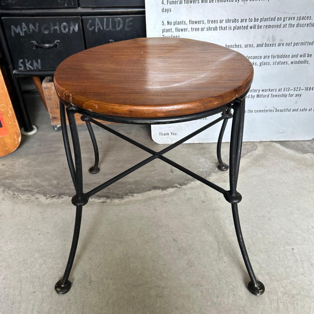 ヴィンテージ インダストリアル アイアン ウッド スツール チェアー 椅子 A