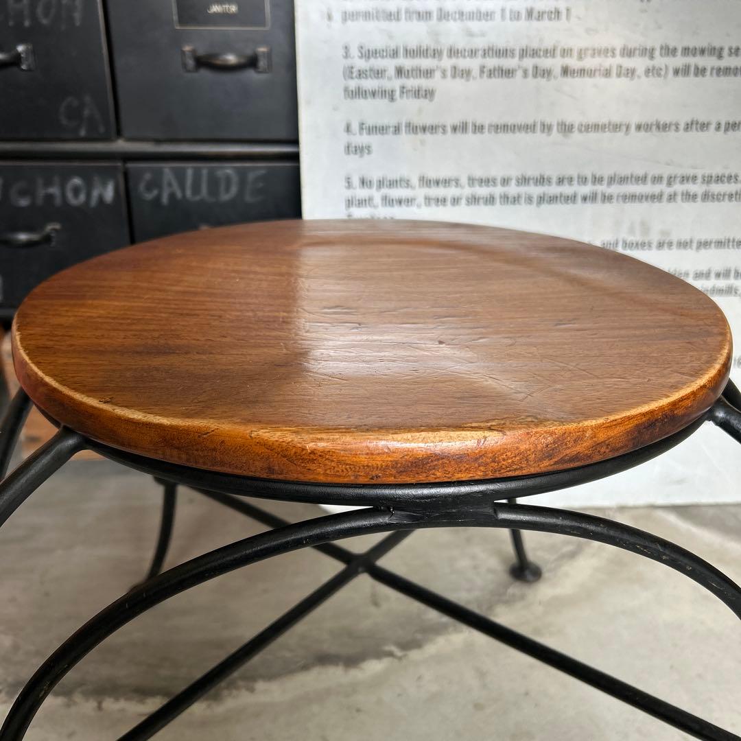 ヴィンテージ インダストリアル アイアン ウッド スツール チェアー 椅子 A