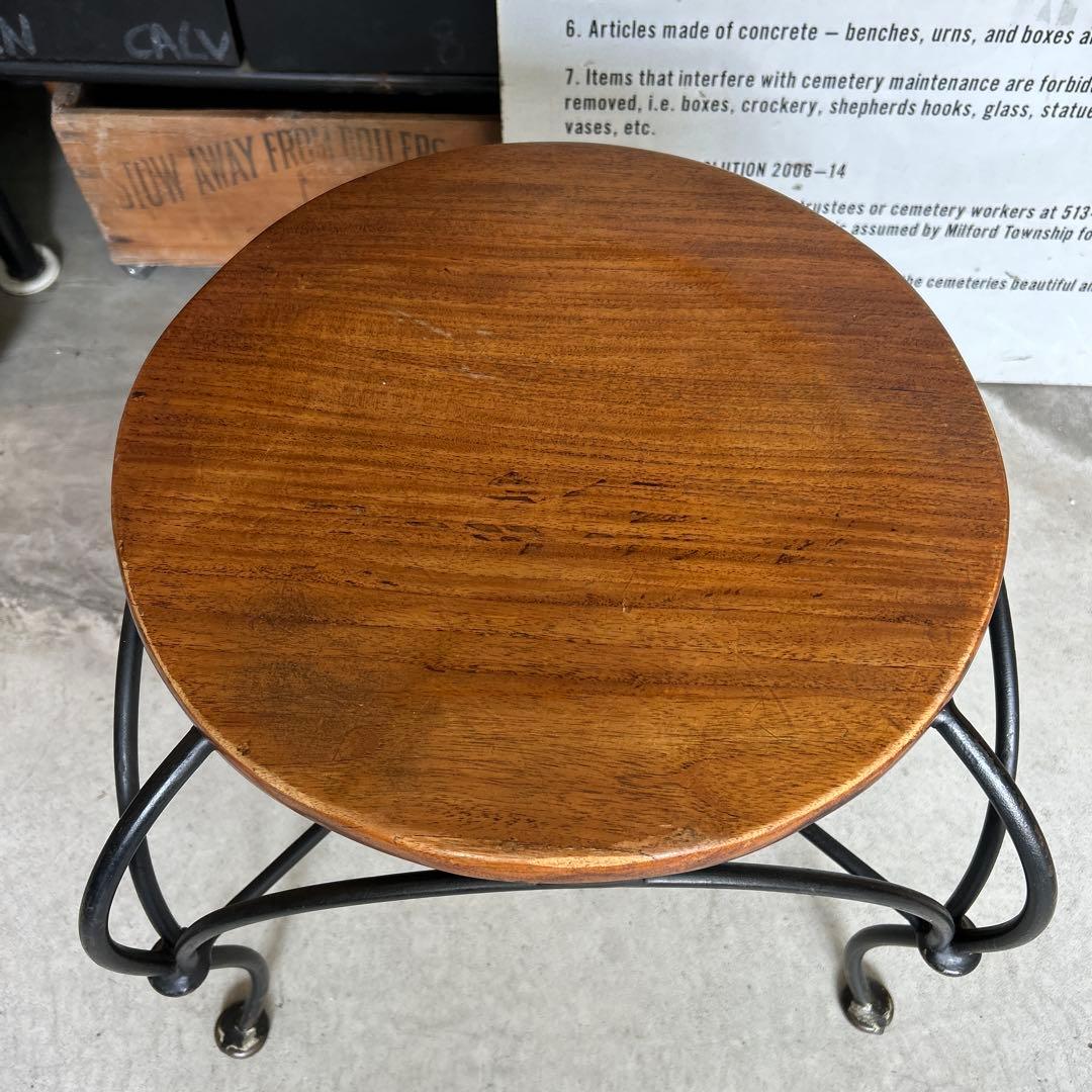 ヴィンテージ インダストリアル アイアン ウッド スツール チェアー 椅子 A