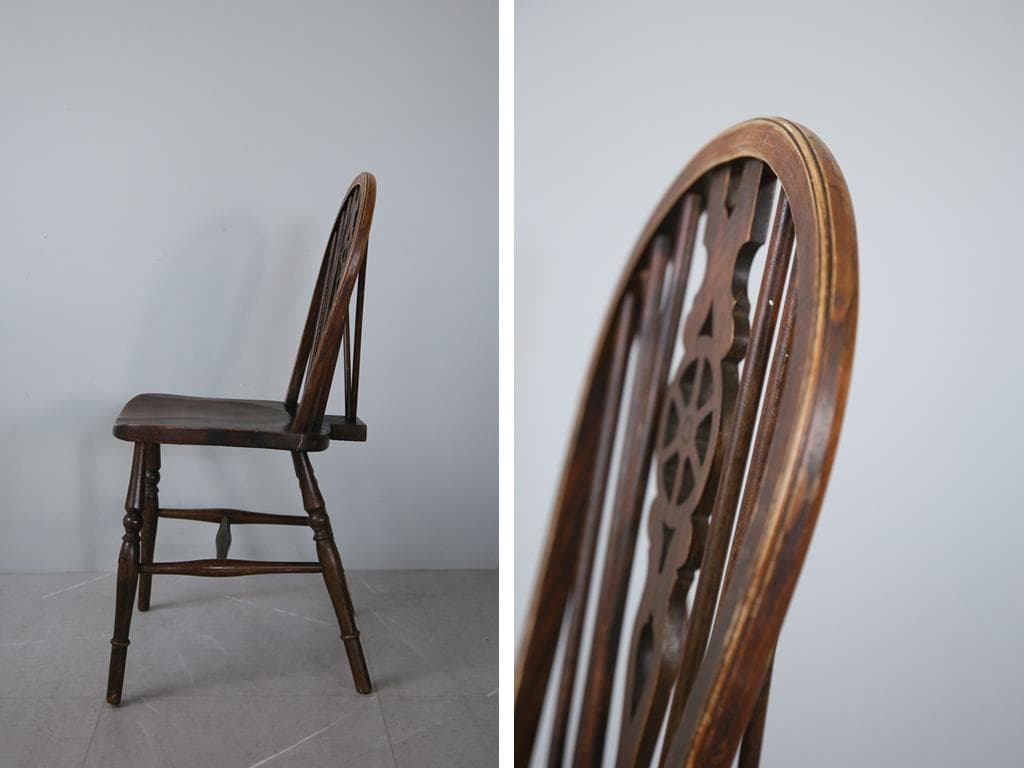 英国アンティーク木製ホイールバックチェア/ダイニングイス/椅子(91-203-1