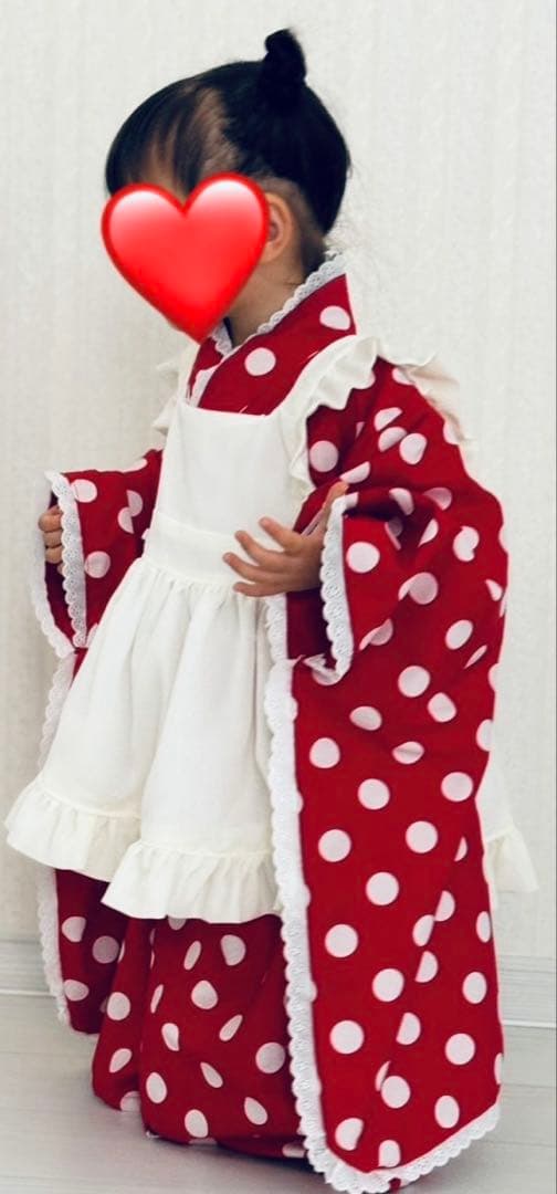 再販　七五三 3歳着物　ミニーちゃん風赤と白の水玉模様　ハンドメイド