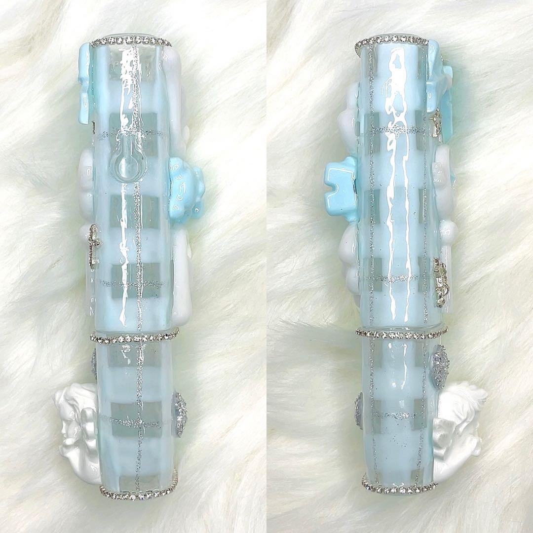 IQOSケースデコ アイコスイルマケースデコ 水色 チェック柄 夢かわ