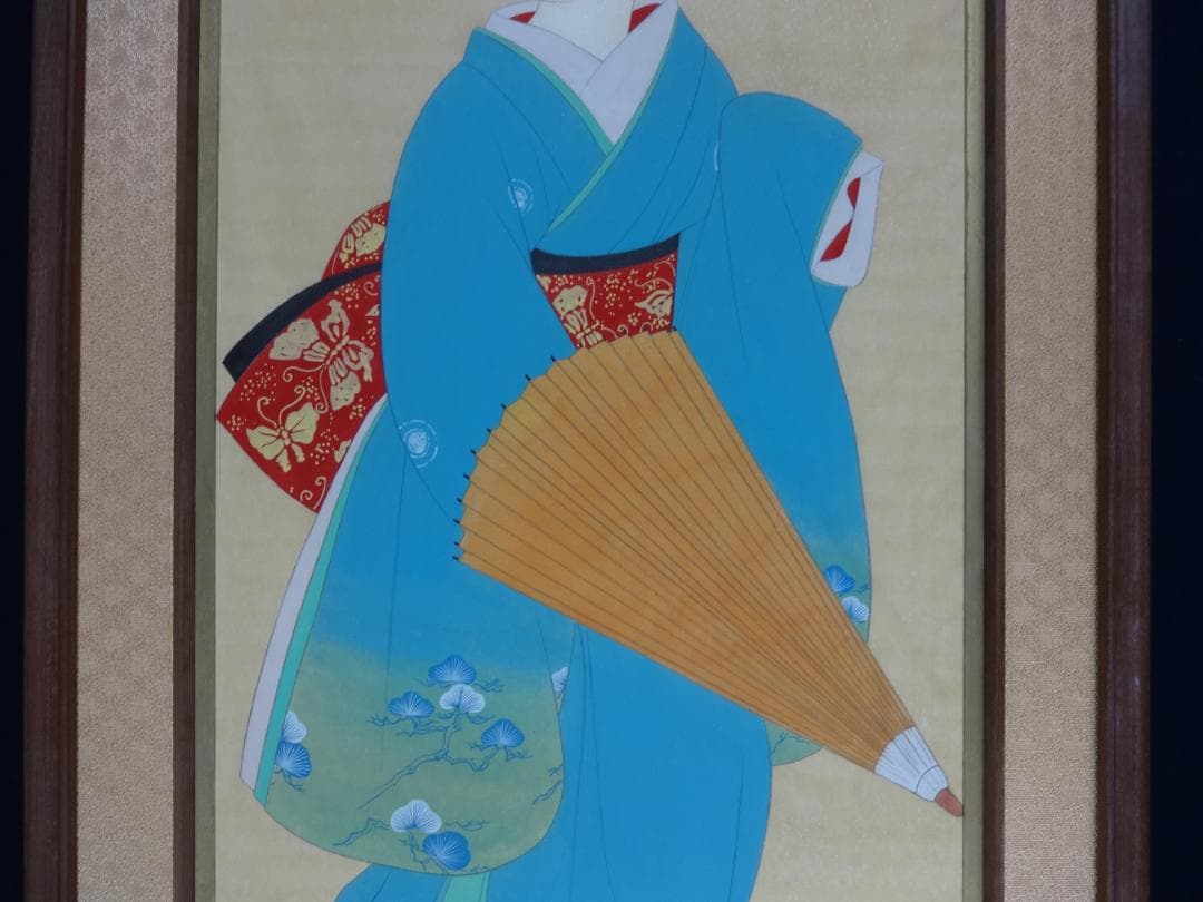 上村松園 舞子 芸者 着物美人・肉筆水彩・大型額装・日本画・ us46r