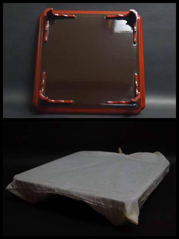 明治期 輪島塗 溜塗金銀蒔絵『波千鳥文』足付膳盆(十客) 木製