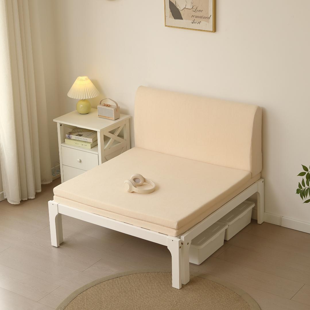 タイムセール！ソファベッド【ベージュマット付き】　長さは調節可能　WHITE