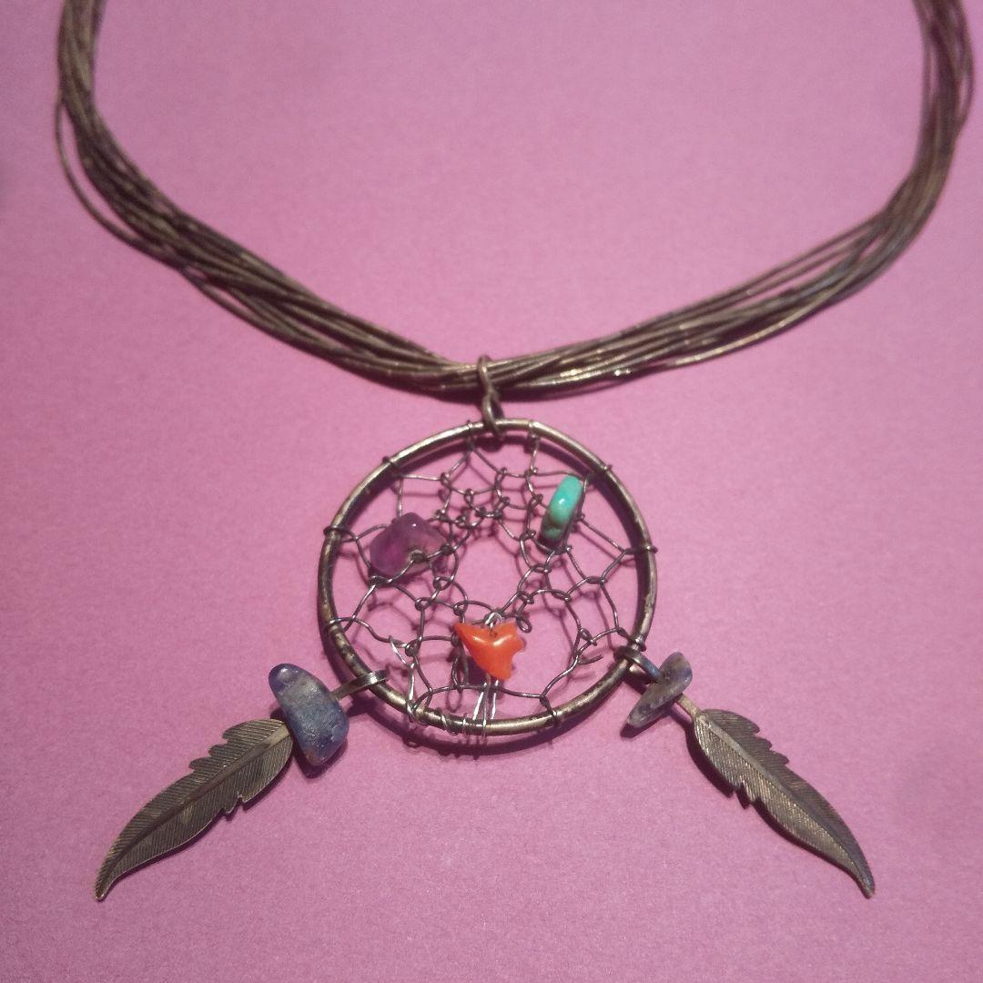 ドリームキャッチャー シルバーネックレス 天然石付き