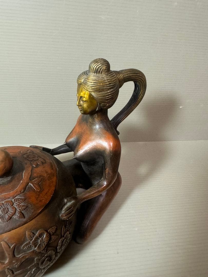 2856 中国骨董　大清乾隆銘　純銅製　聖女　急須　時代物