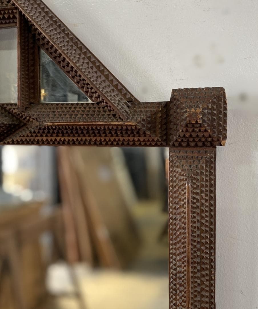 フランス アンティーク Tramp Art Mirror ミラー 鏡