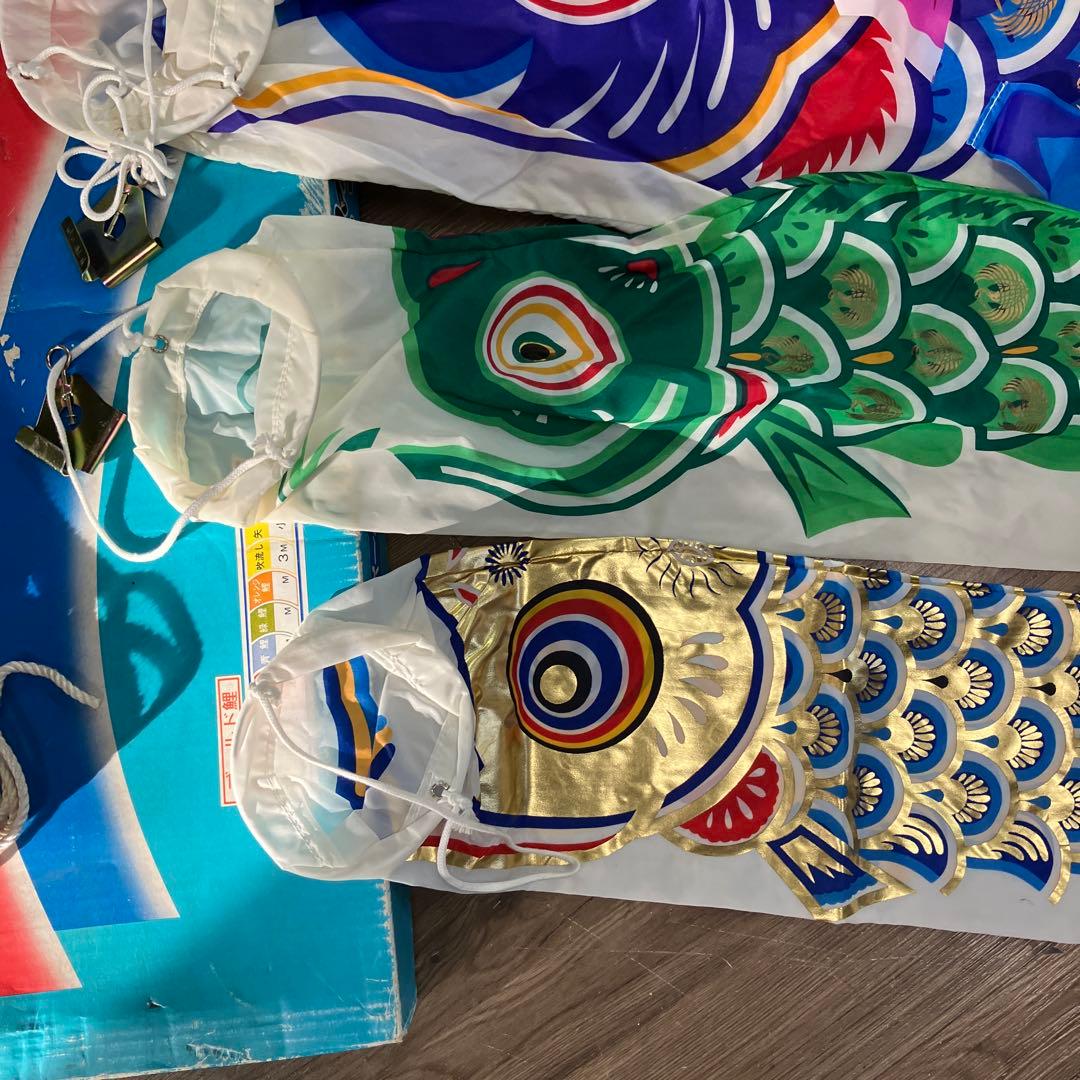 3F 鯉のぼり フルセット ゴールド鯉 吹き流し 矢車 ロープ付 ポール付き