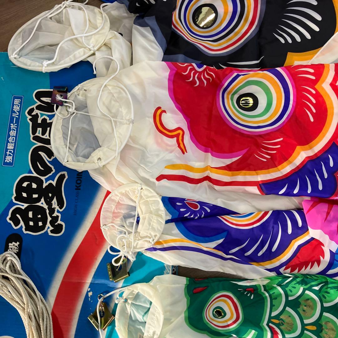 3F 鯉のぼり フルセット ゴールド鯉 吹き流し 矢車 ロープ付 ポール付き