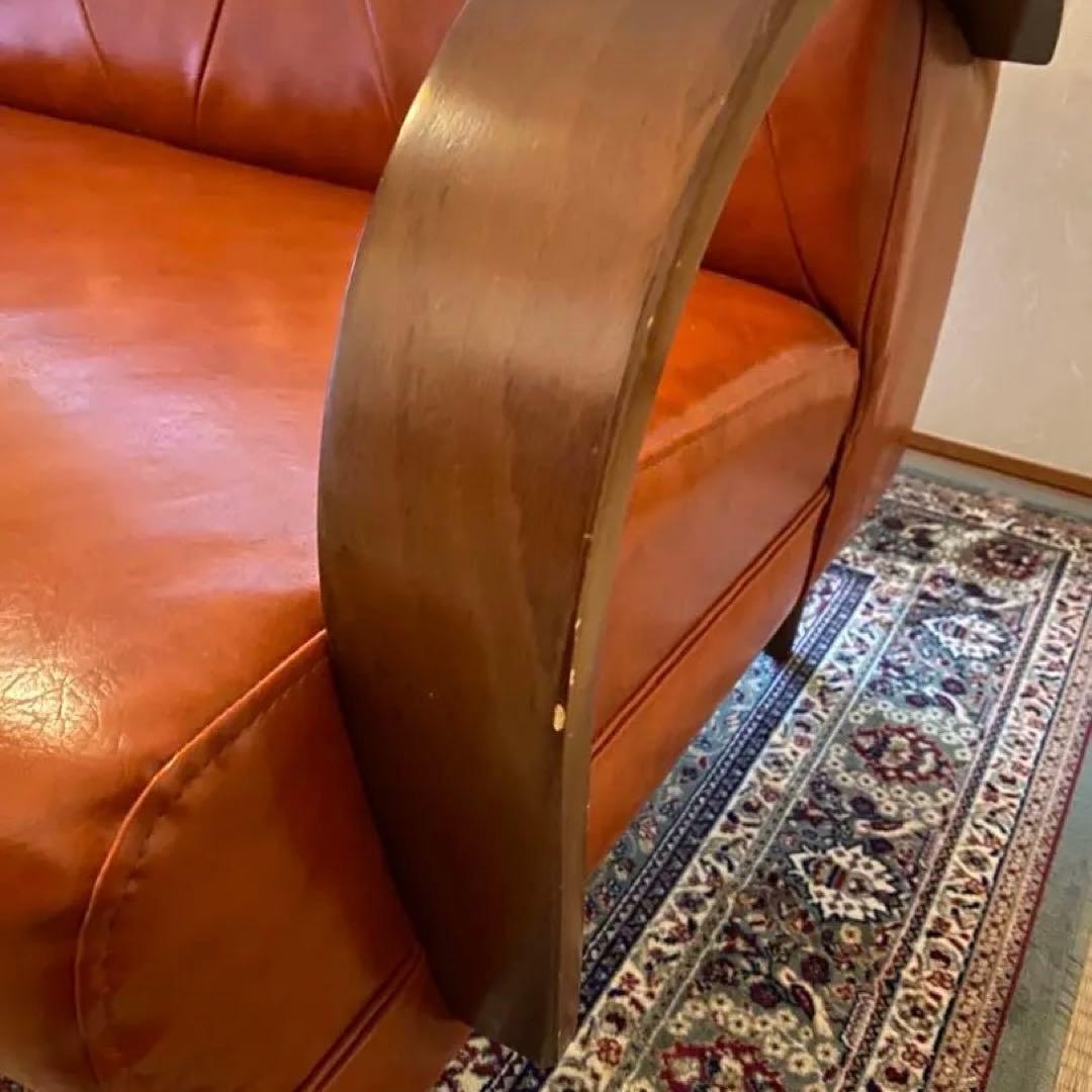 ビーカンパニー クールベ オレンジ 合成皮革 2人掛けソファ ミッドセンチュリー