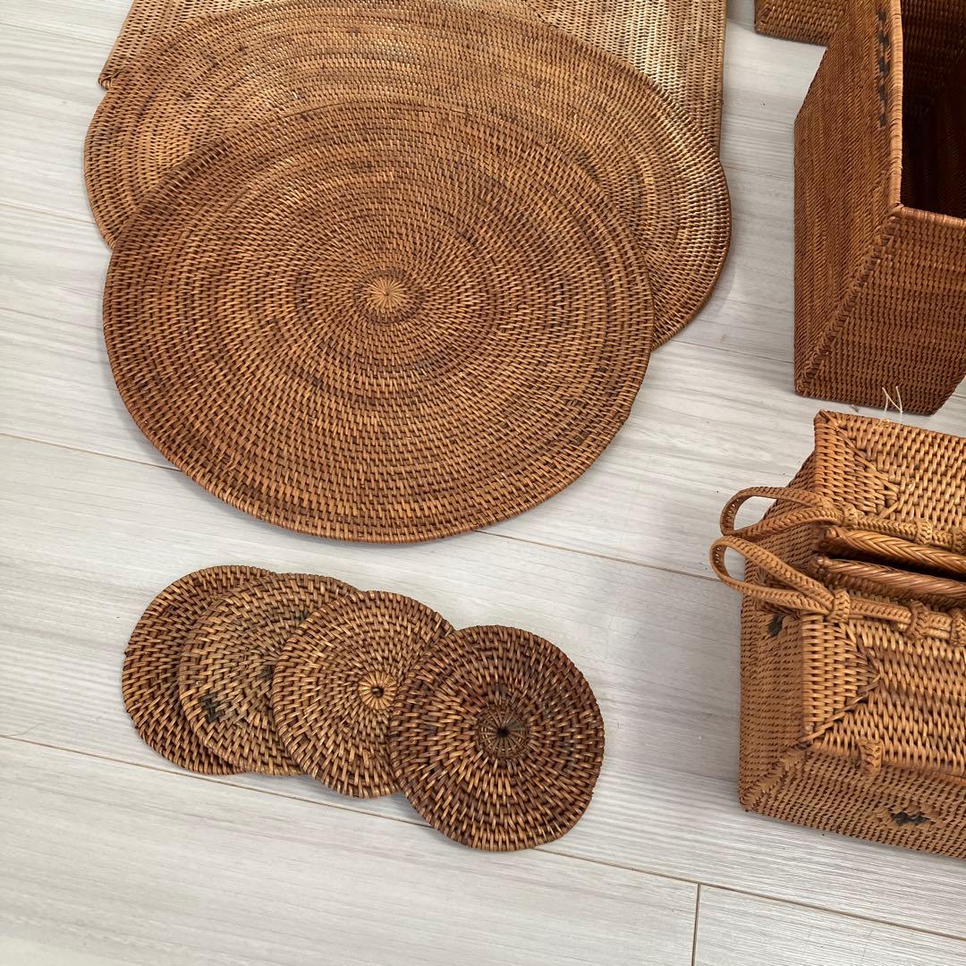 天然素材 バリ島アタ製品　バスケット　カゴ　ランチョンマット他　全25点セット