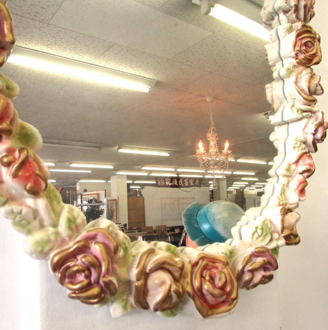 ロココ　ローズ　ミラー　鏡　壁掛ミラー　アンティーク　ベルサイユ　宮殿　ピンク