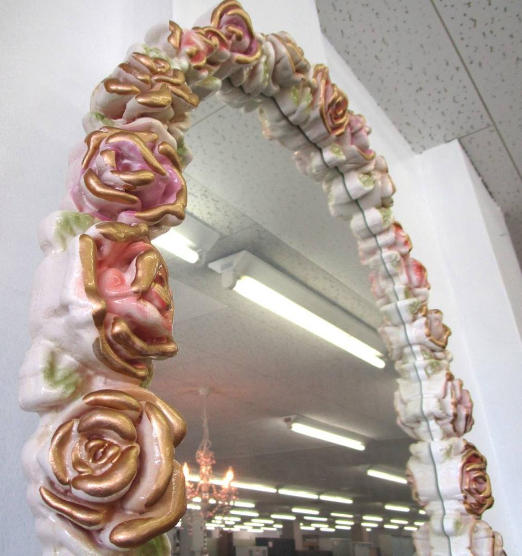 ロココ　ローズ　ミラー　鏡　壁掛ミラー　アンティーク　ベルサイユ　宮殿　ピンク