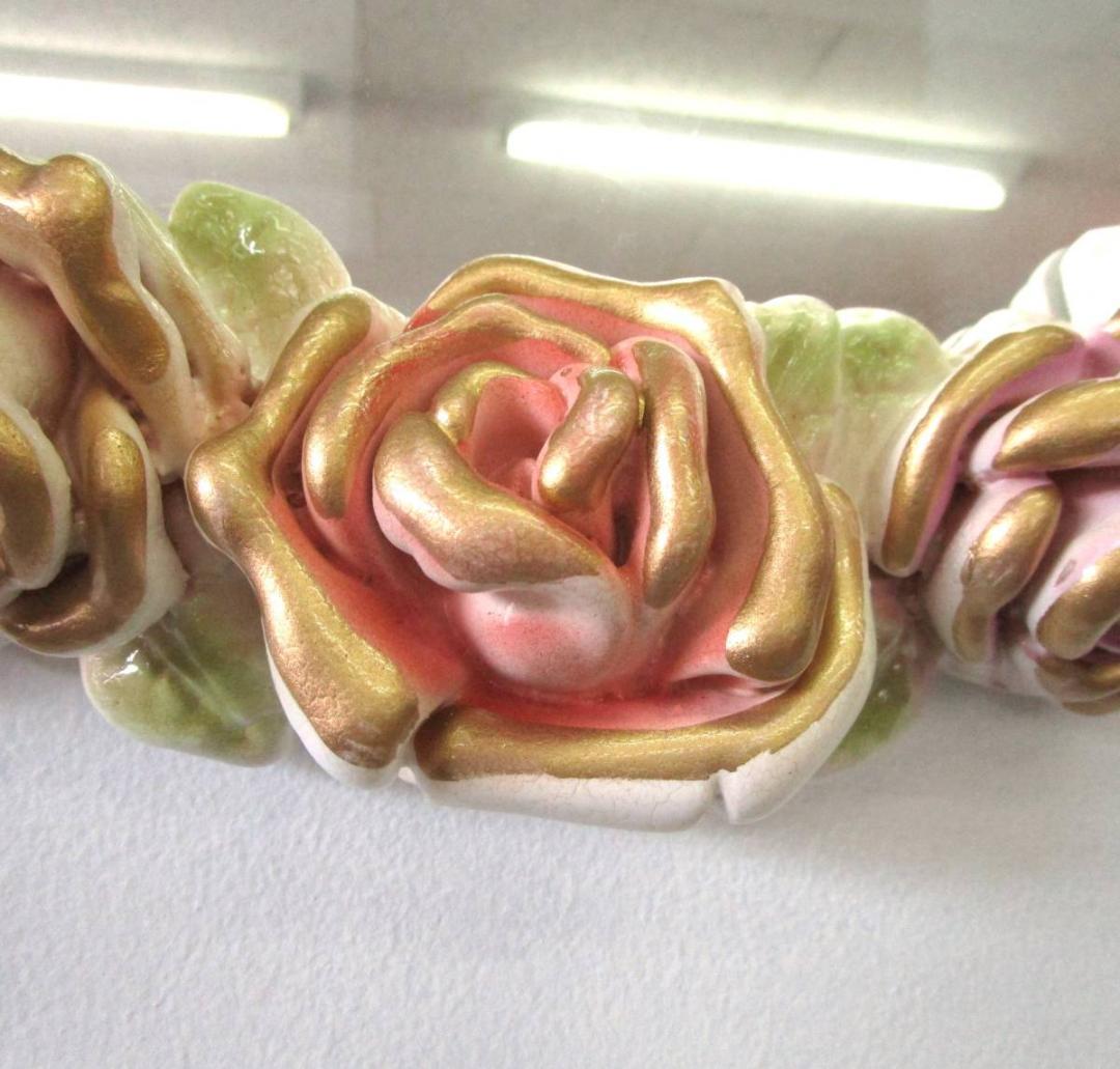 ロココ　ローズ　ミラー　鏡　壁掛ミラー　アンティーク　ベルサイユ　宮殿　ピンク