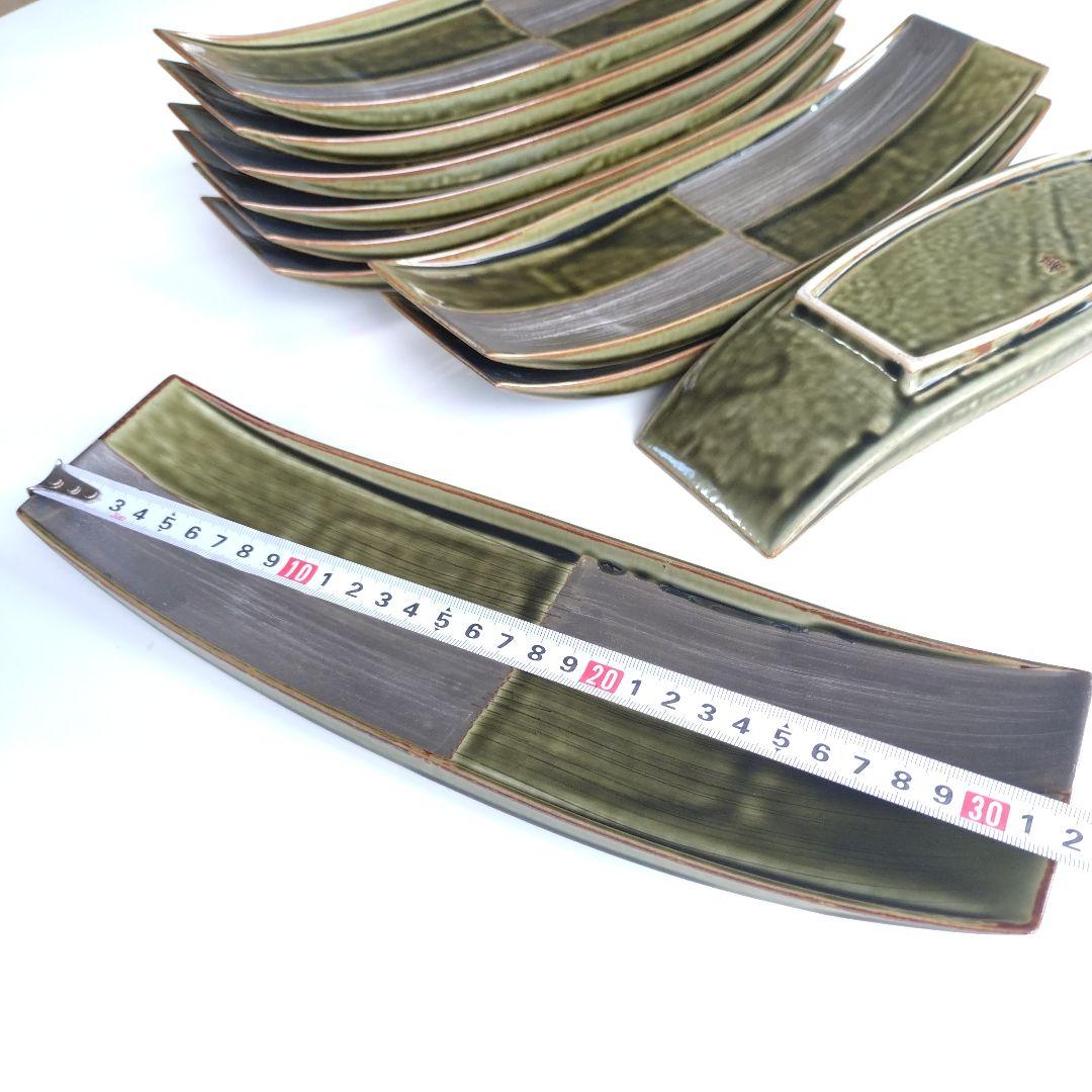 有田焼　緑とグレーの長方形皿 10枚セット