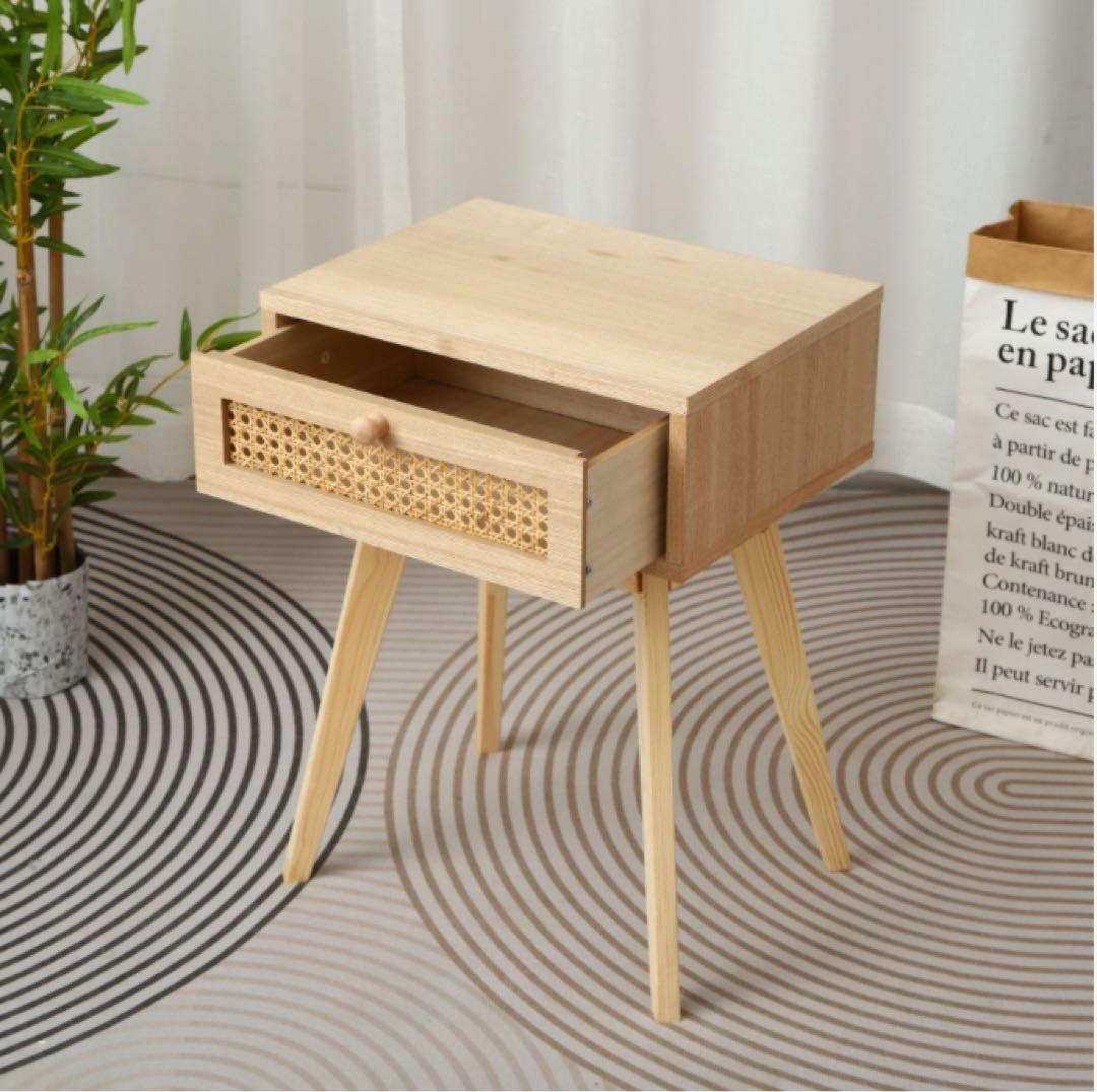 【サイドテーブル】ナチュラルウッド⁂引き出し付き