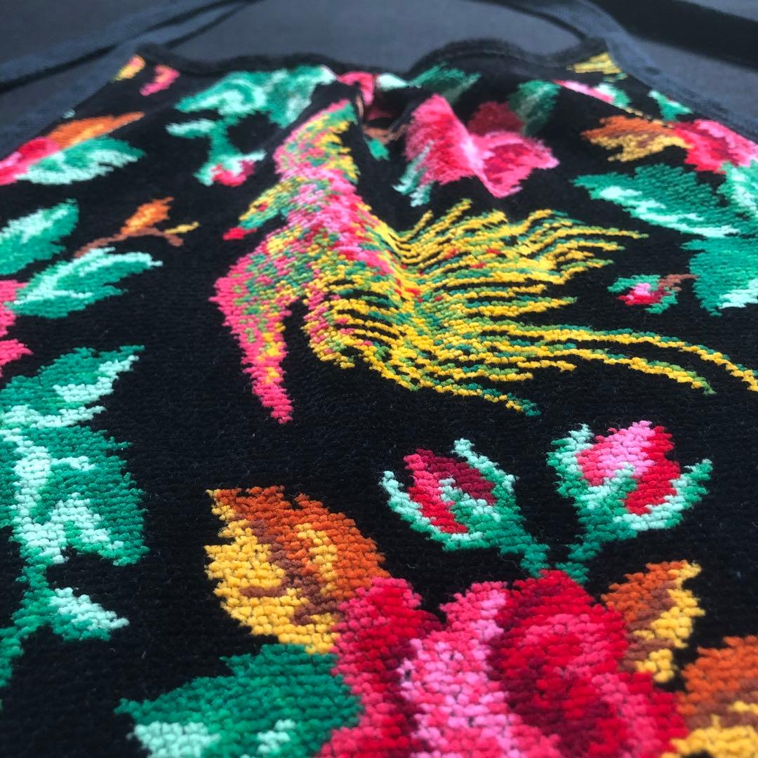 美品 FILLER 花柄 鳳凰柄 シェニール織りタオル生地 エプロン レトロ