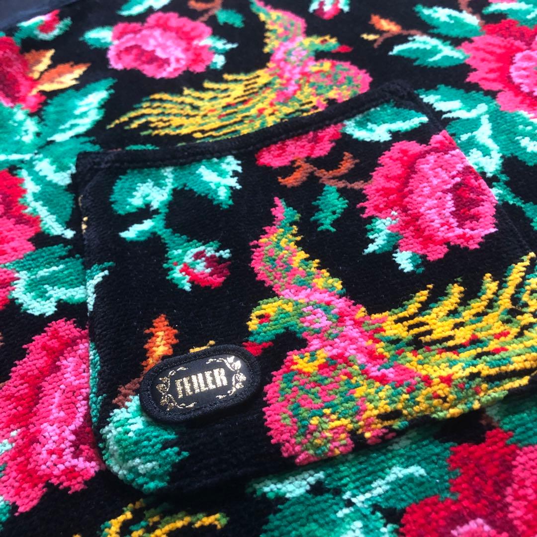 美品 FILLER 花柄 鳳凰柄 シェニール織りタオル生地 エプロン レトロ