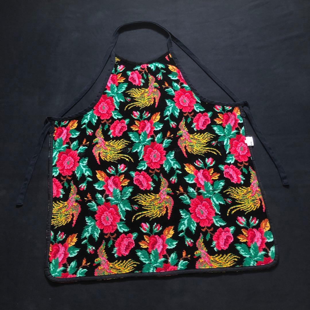 美品 FILLER 花柄 鳳凰柄 シェニール織りタオル生地 エプロン レトロ