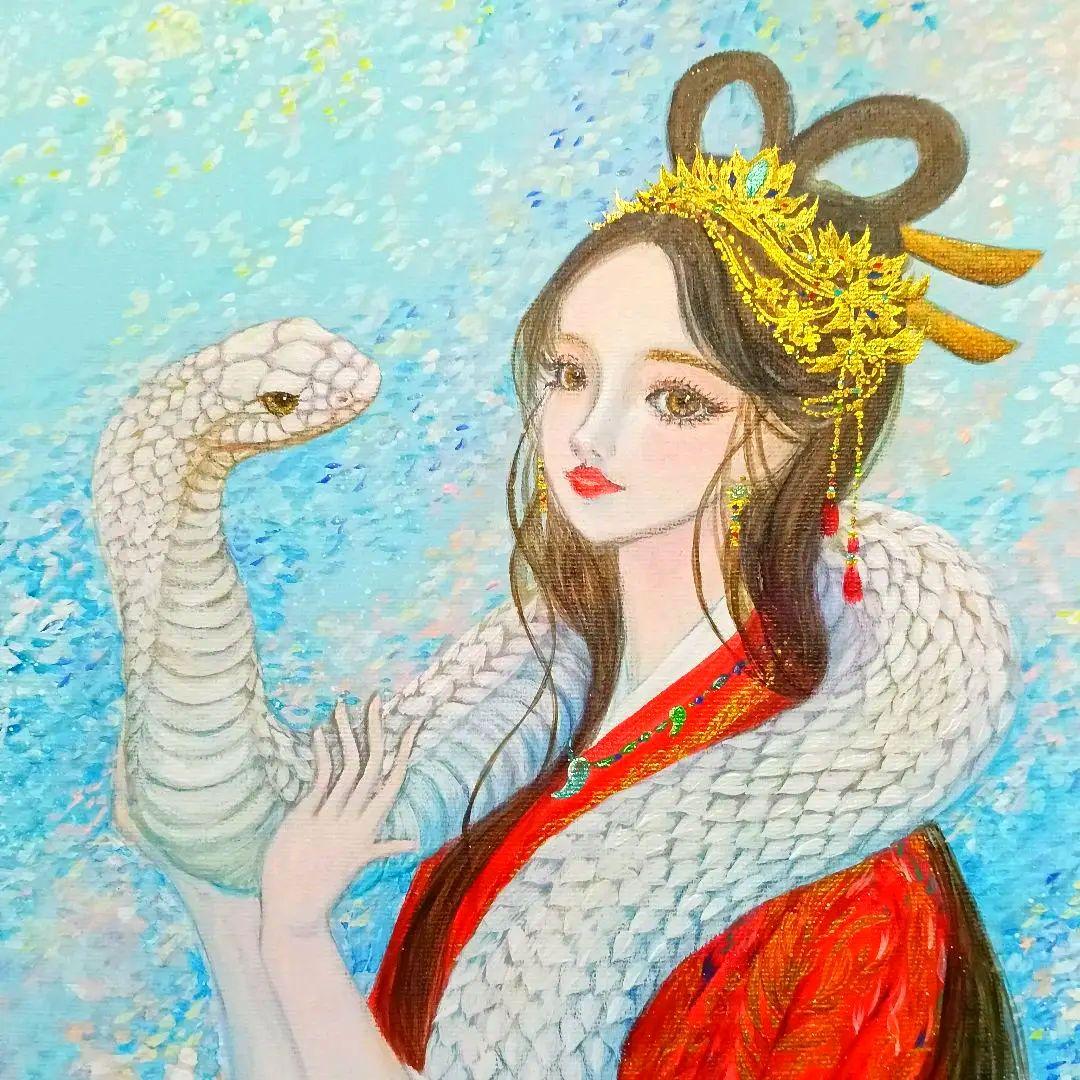 No.550 アクリル画 弁財天 白蛇 弁天様 蛇の絵 開運絵画 原画 - メルカリ