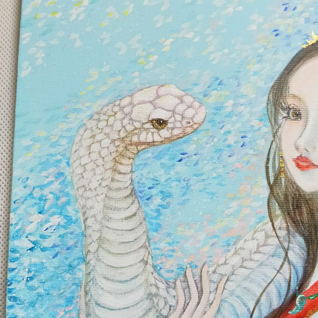 No.550 アクリル画 弁財天 白蛇 弁天様 蛇の絵 開運絵画 原画 - メルカリ