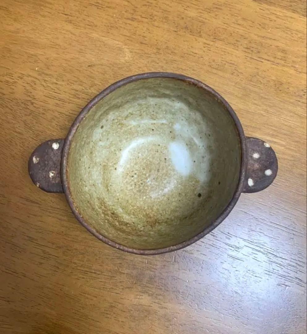 作家もの器★藤森ちかこ★ドット柄耳付きボウル★新品カフェオレボウルスープカップ