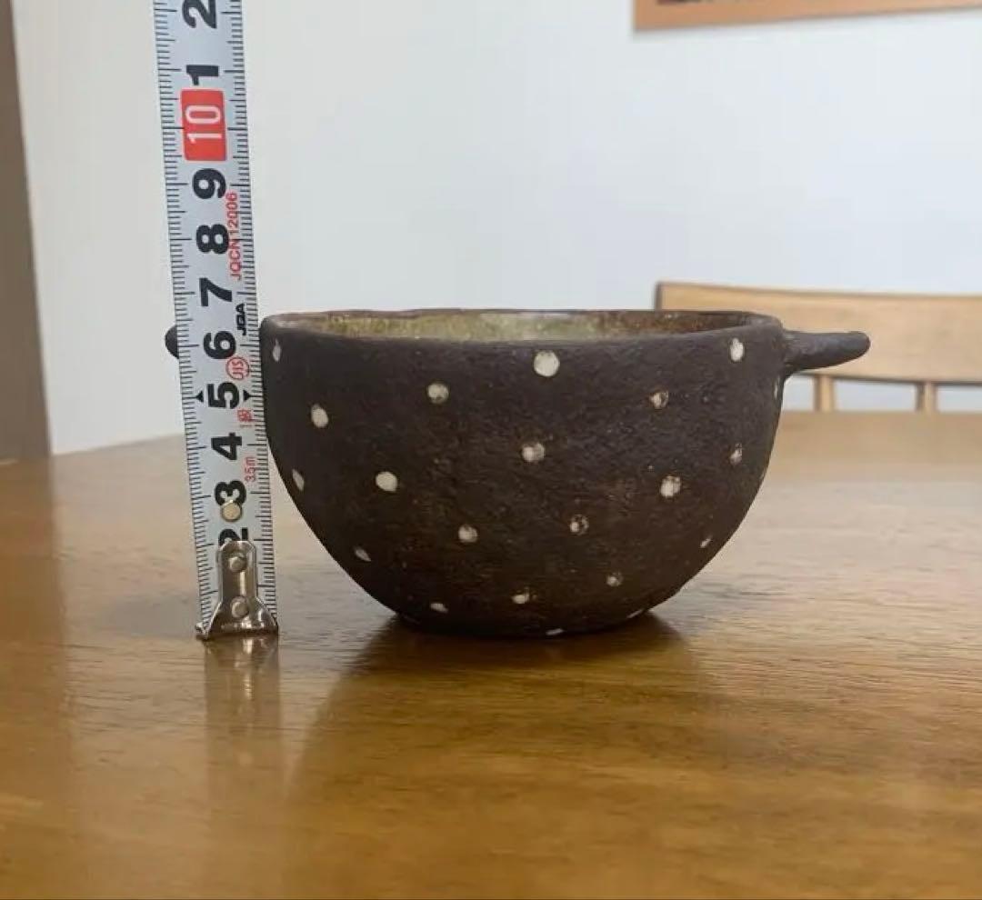作家もの器★藤森ちかこ★ドット柄耳付きボウル★新品カフェオレボウルスープカップ