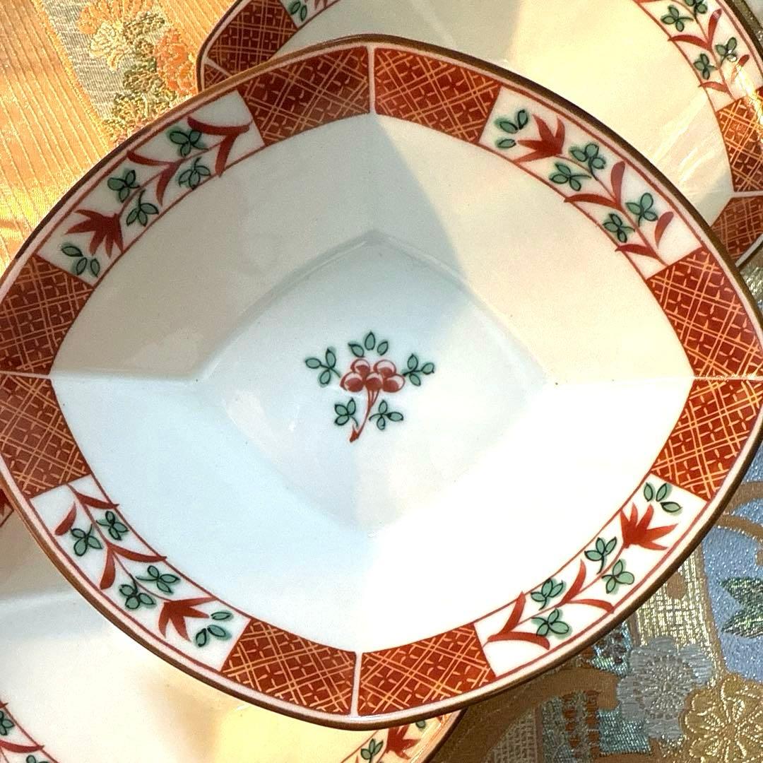 たち吉赤絵　菱型中鉢　角皿　茶碗蒸し　高台クリスタル　加賀金箔　No.3-32