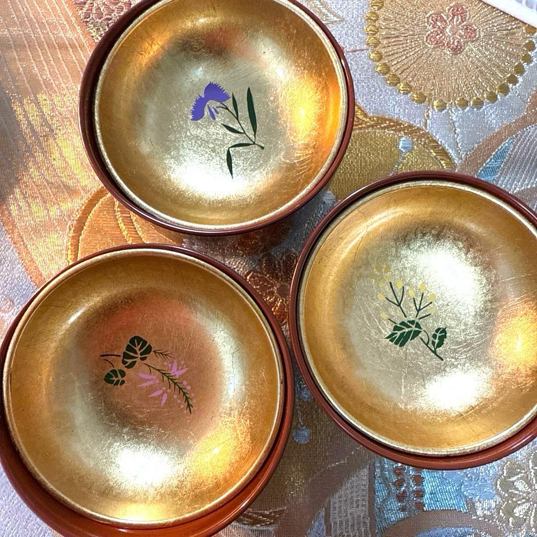 たち吉赤絵　菱型中鉢　角皿　茶碗蒸し　高台クリスタル　加賀金箔　No.3-32