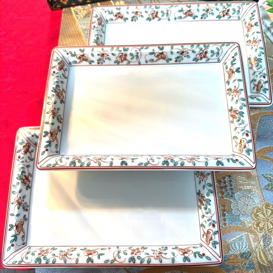 たち吉赤絵　菱型中鉢　角皿　茶碗蒸し　高台クリスタル　加賀金箔　No.3-32