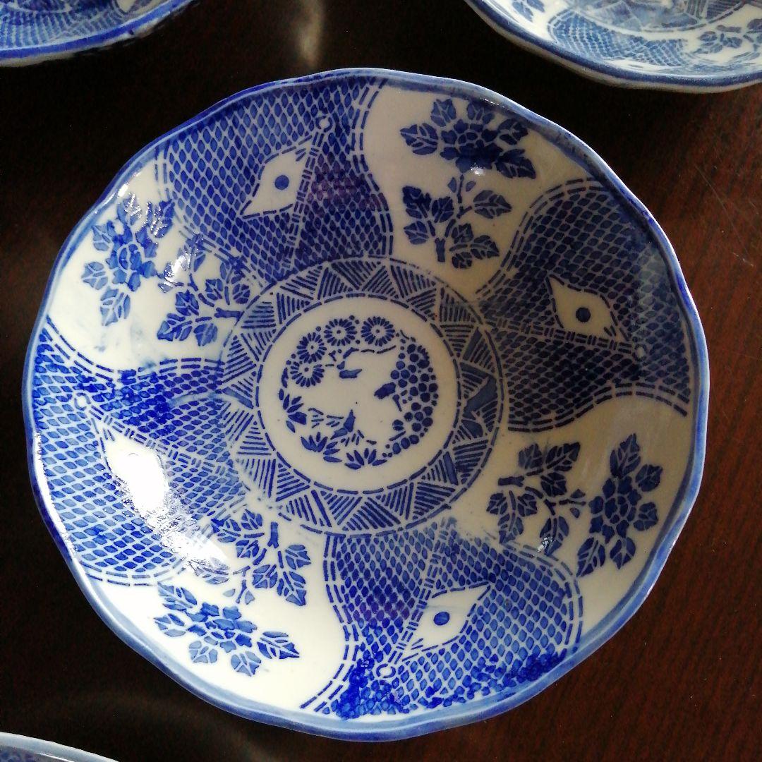 伊万里　紙摺印判染付膾皿　16客　15.5cm　明治〜大正期