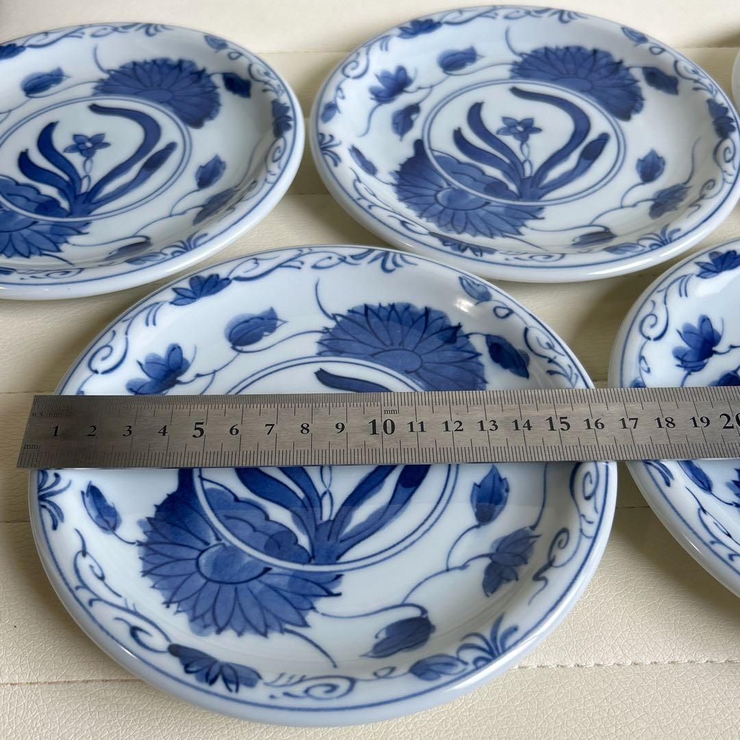 三洋陶器 龍峰窯 染付草花 銘々皿揃え 5枚セット 古伊万里 和食器 中皿