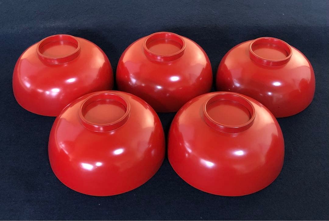 《レ》朱塗 鶴亀蒔絵 蓋内金 吸物椀5客 木製漆器 時代　251110う5