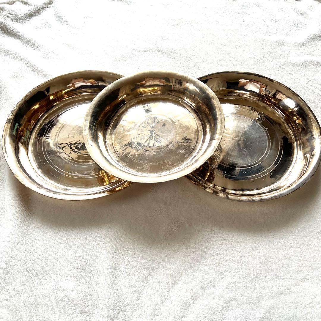 【ブロンズ プレート青銅 皿】ネパール産タカリ皿3枚セット 新品未使用