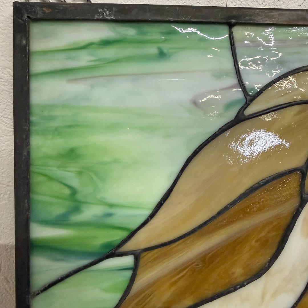 特大54cm ヴィンテージ ステンドグラス ライオン パネル 縁起物 風水