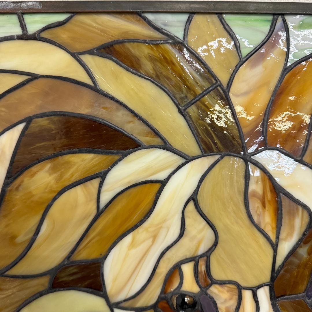 特大54cm ヴィンテージ ステンドグラス ライオン パネル 縁起物 風水